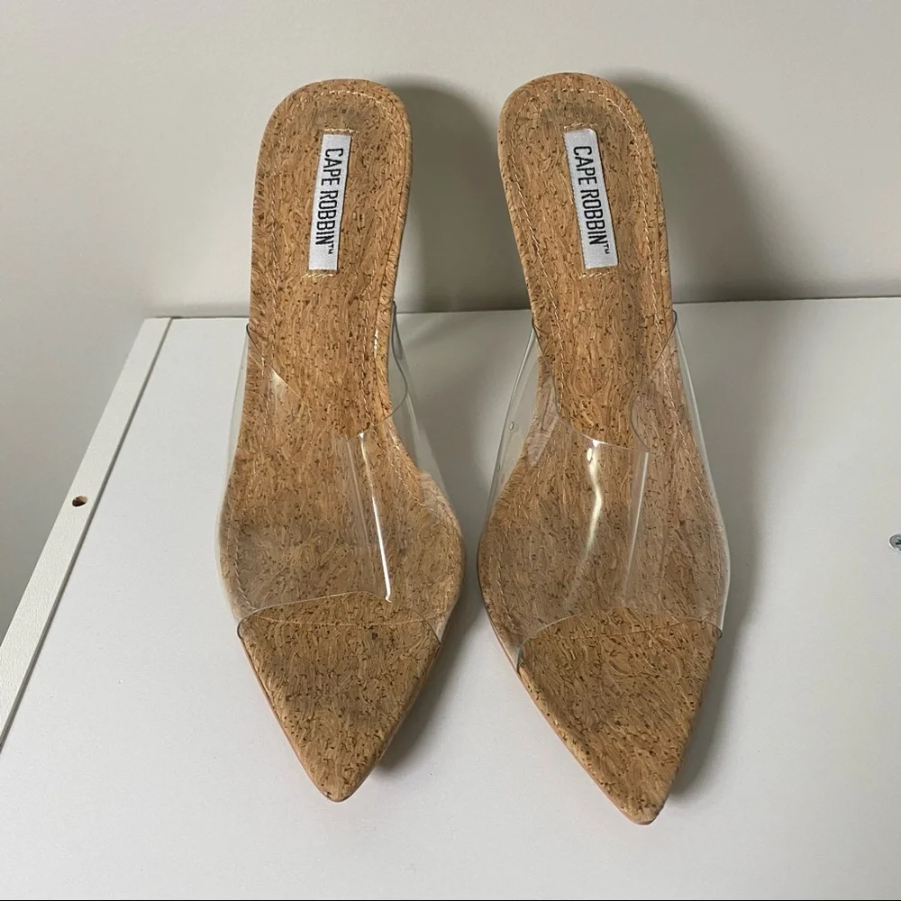 Cape Robbin Melrose PVC Cork Mules Heels 8.5 Trendy Blogger - Picture 2 of 5